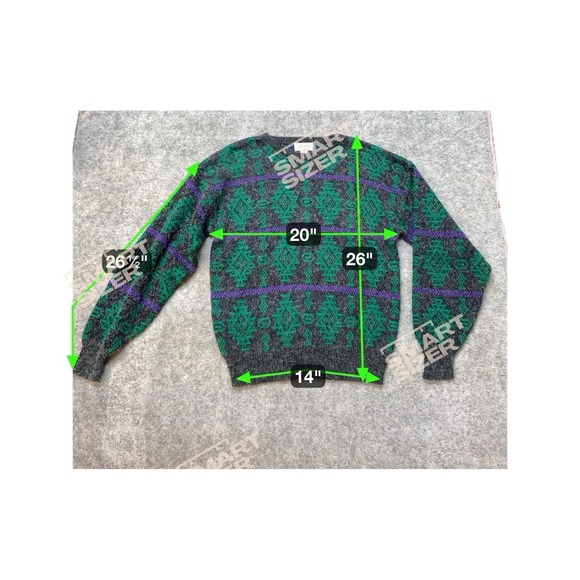 Vintage Sears The Men's Store Crew Neck Sweater Sz Large Green Geometric 90s USA - Picture 7 of 8